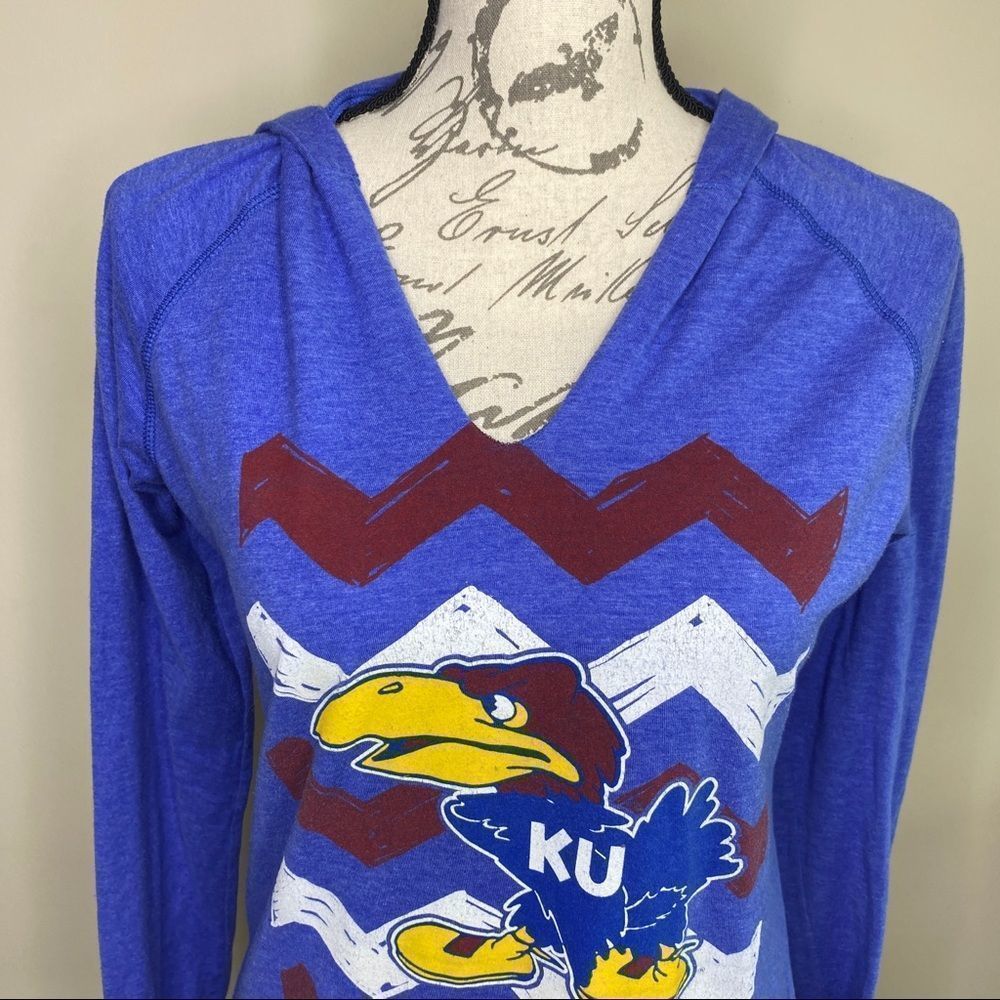 ADIDAS Kansas KU Jayhawks hooded shirt S - Picture 3 of 7
